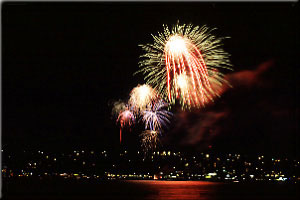 Canada Day Fireworks in Campbell River seen from Quadra Island